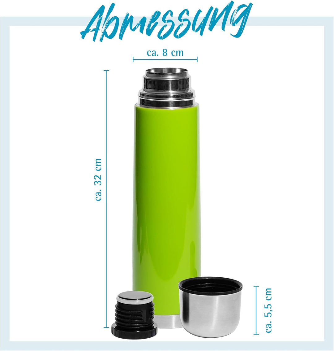 GRÄWE Thermosflasche,1 Liter Edelstahl Trinkflasche, Thermoskanne, Isolierflasche für unterwegs mit