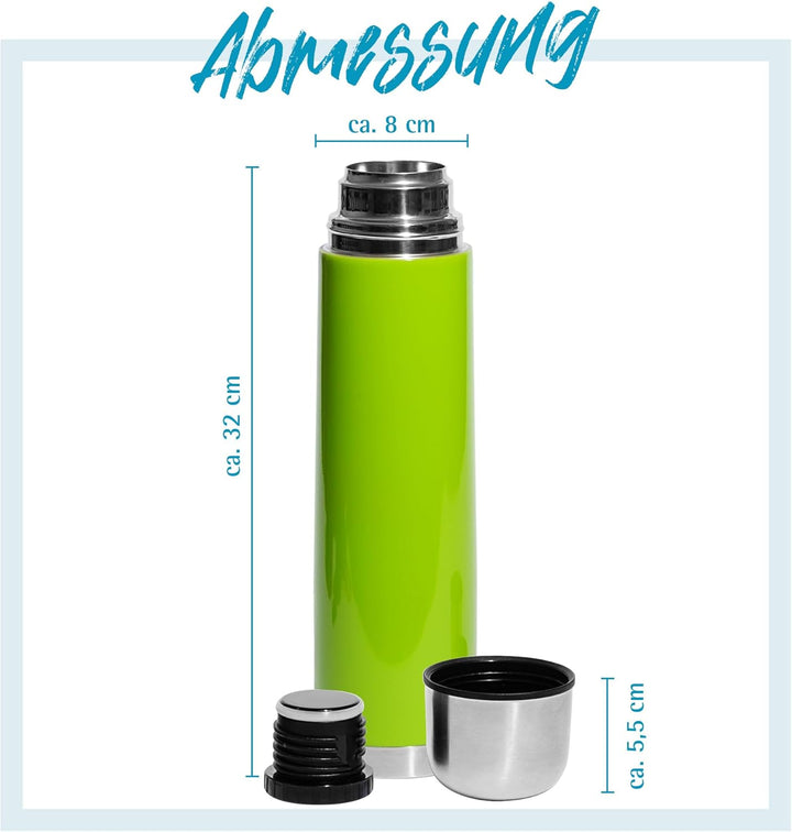GRÄWE Thermosflasche,1 Liter Edelstahl Trinkflasche, Thermoskanne, Isolierflasche für unterwegs mit