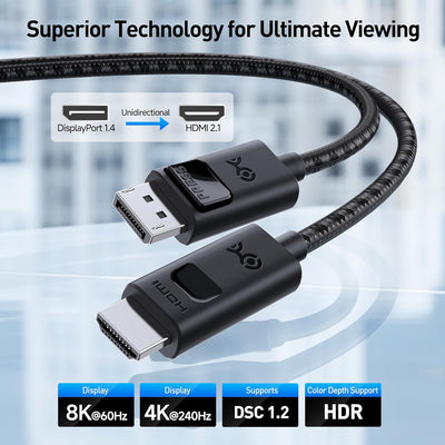 Cable Matters HDMI Displayport Kabel 1.4 mit 4K 120Hz oder 8K - 1,8m, unidirektionalem Displayport a