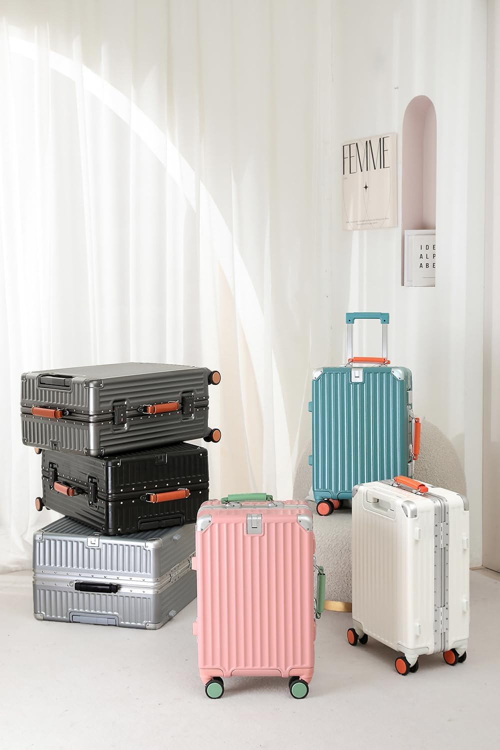 Aoliwei Aluminium-Rahmen Reisekoffer M (64cm) – Premium Hartschalen-Trolley für 4-6 Tage Reisen, Wei