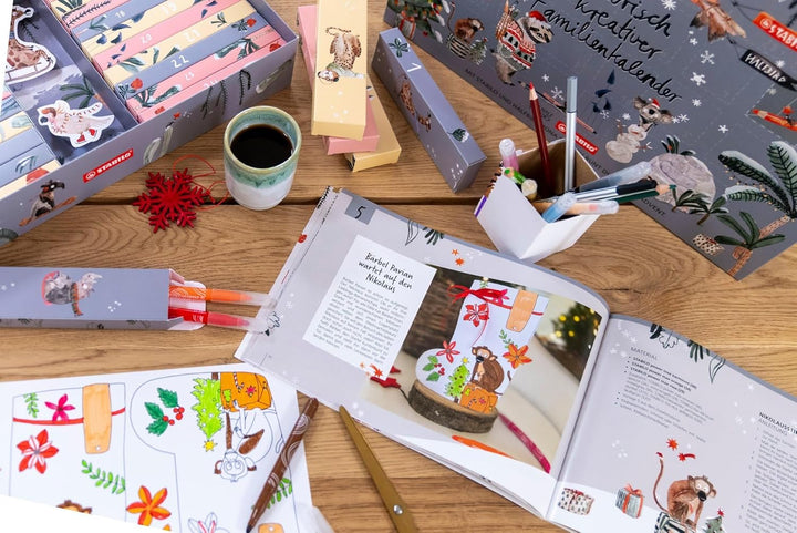 Adventskalender - STABILO „Tierisch kreativ“ Adventskalender 2022 für Familien – zum Malen und Baste