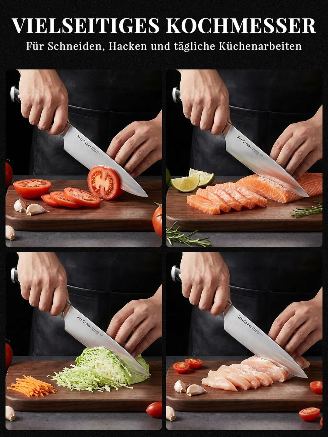 SimCoker Kochmesser,Profi Chefmesser 20CM,Scharfe Küchenmesser,Fleischmesser,Deutscher HC Edelstahl