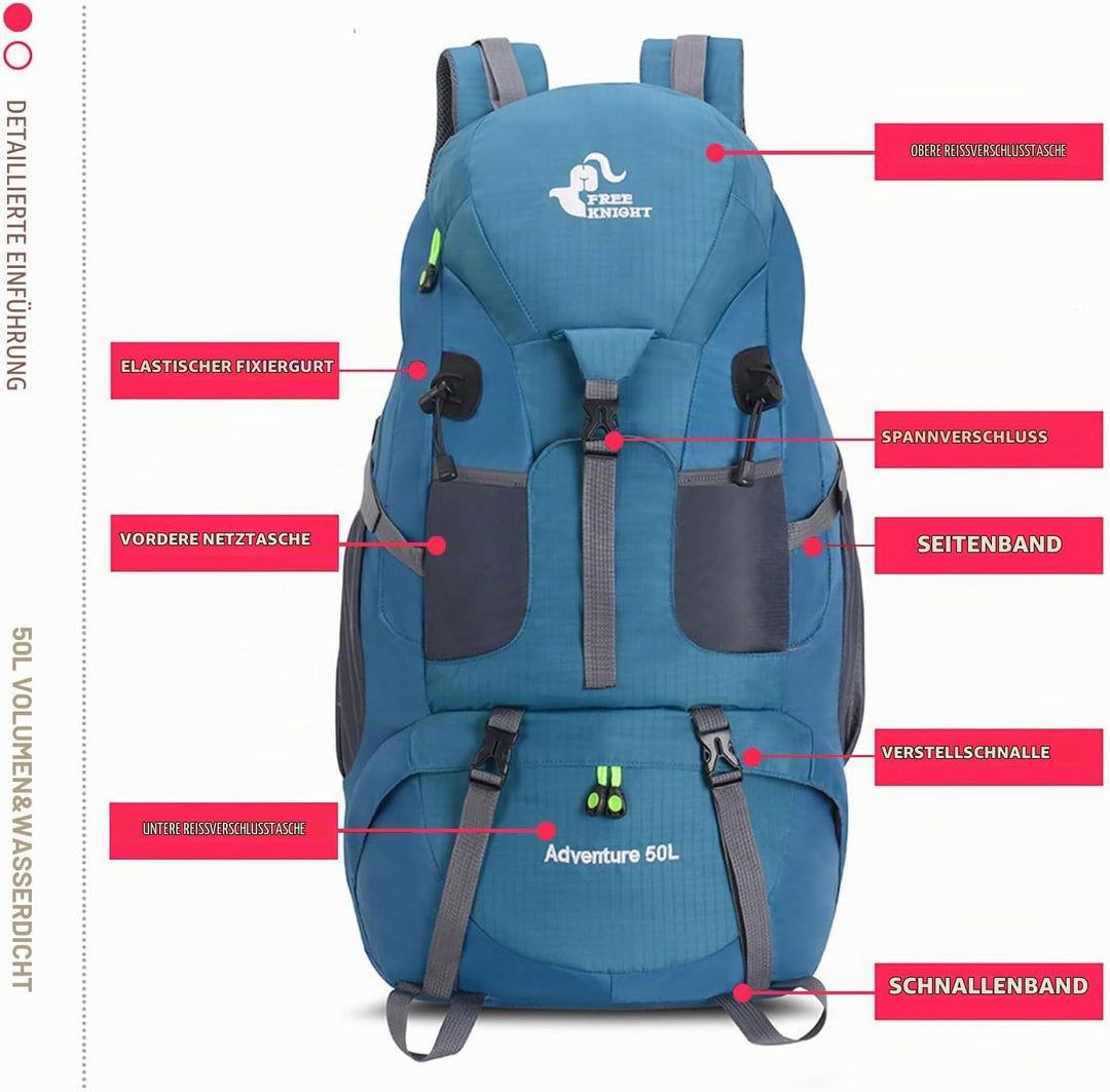 Bseash 50L Leichter wasserfester Wanderrucksack, Outdoor Sport Tagesrucksack Multifunktions Reisetas