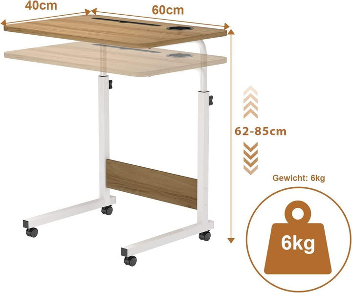 PIPIPOXER 60x40cm Laptoptisch höhenverstellbarer Schreibtisch Computertisch mobiler Laptop-Schreibti