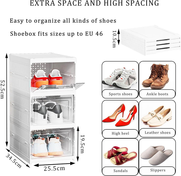 EMHTHME Schuhboxen Stapelbar Transparent mit Deckel, Schuhaufbewahrungsbox, Schuh-Organizer aus Kuns