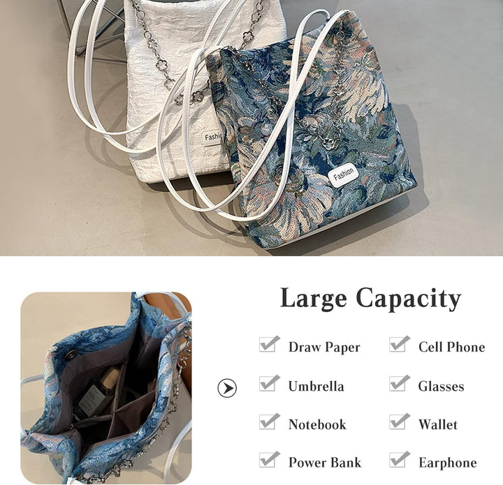 CORIOS Mode Damen Schultertasche Henkeltasche Eimer Taschen Tragetasche Polyester Tasche Ölgemälde H