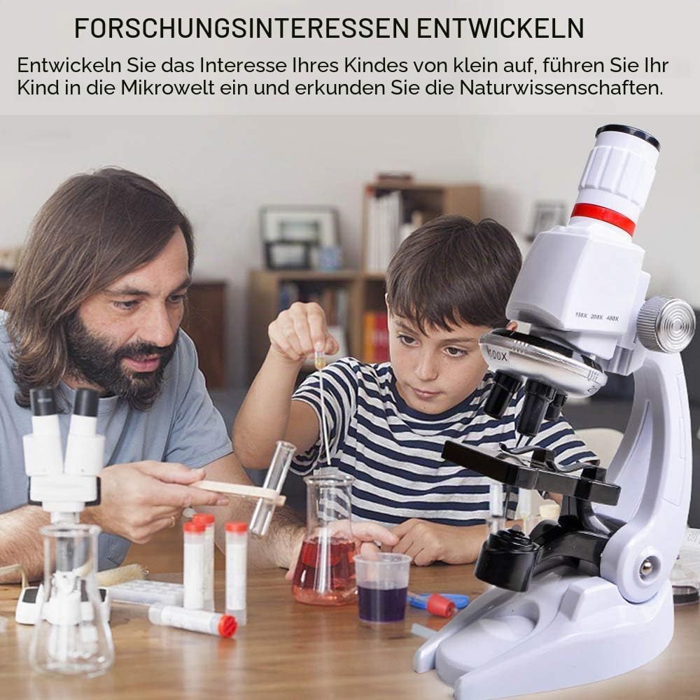 ALEENFOON Kinder Mikroskop,100x 400x 1200x Vergrösserung Wissenschaft Kinder Mikroskop Kit mit LED B