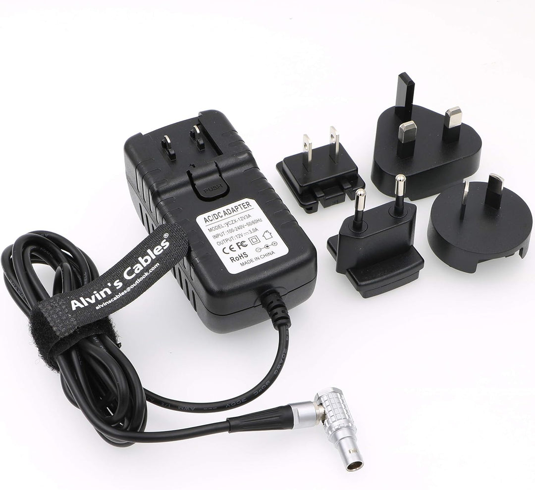 Alvin's Cables Teradek Power Adapter Konverterkabel Rechtwinklig 2 Pin auf Universal AC mit US UK EU