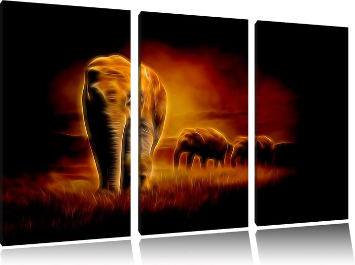 Dark Prächtige Elefanten in Steppe Spezial 3-Teiler Leinwandbild 120x80 Bild auf Leinwand, XXL riesi