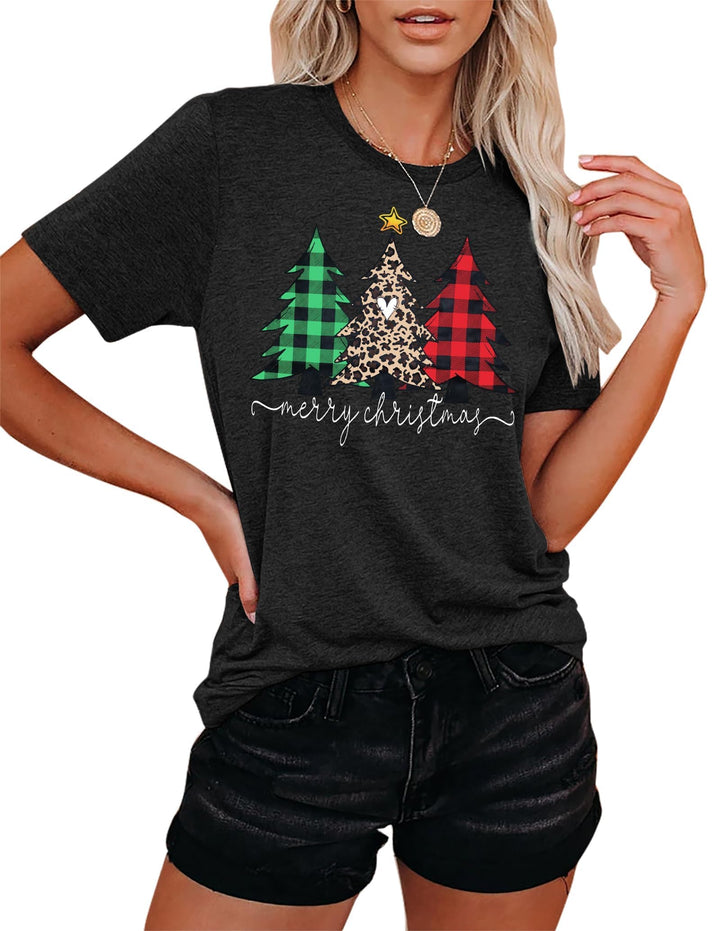 Weihnachtsbaum T-Shirt Für Damen Merry Christmas Bedruckte T-Shirts Kurzarm Holiday Tshirt Oberteile