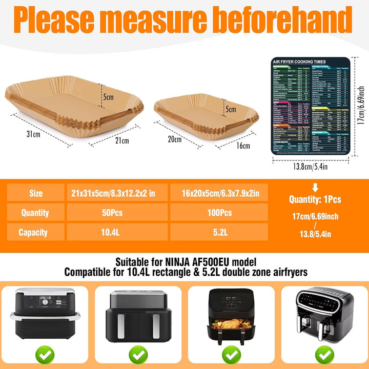 150 Stück Backpapier für Ninja AF500EU Heissluftfritteuse, Heissluftfritteuse Backpapier Quadrat für