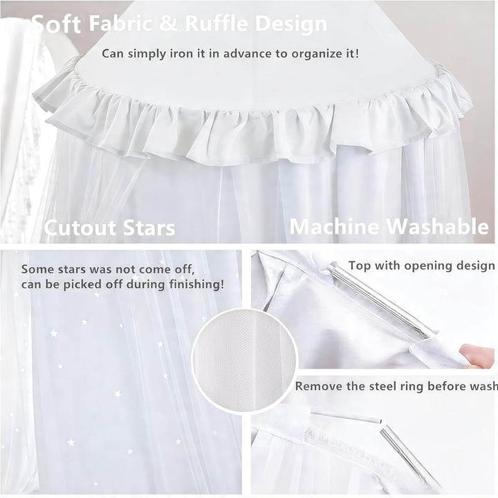 Prinzessin Bett Baldachin für Mädchen, Doppelte Lage Baldachin mit Cutout Sterne, passt Twin/volles
