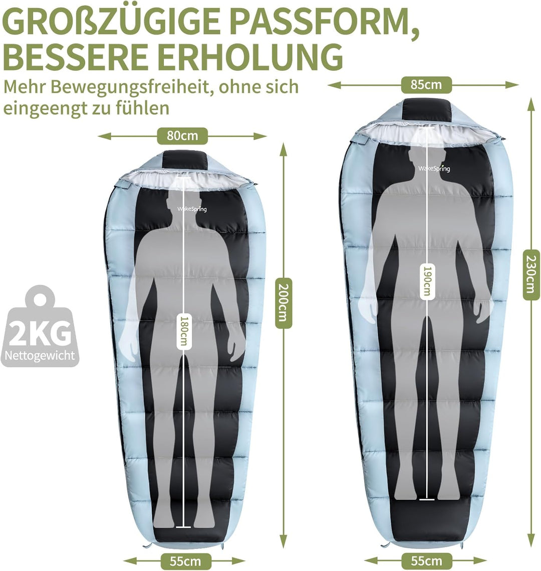 Schlafsack Erwachsene 450GSM, 3-Jahreszeiten Mumienschlafsack Outdoor, wasserabweisender Camping Sch