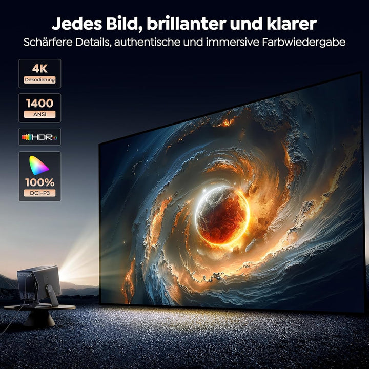 Beamer 4K [Schnellste VIDAA OS] Kompatibel mit Netflix & Dolby Audio, 1400ANSI 1080P Smart Beamer He