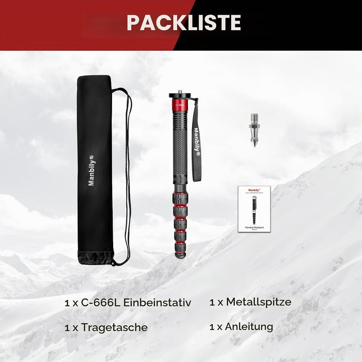 Manbily 32mm Einbeinstativ Carbon für Kameras 44cm-174cm Kohlefaser Monopod Stativ DSLR Reise-Einbei