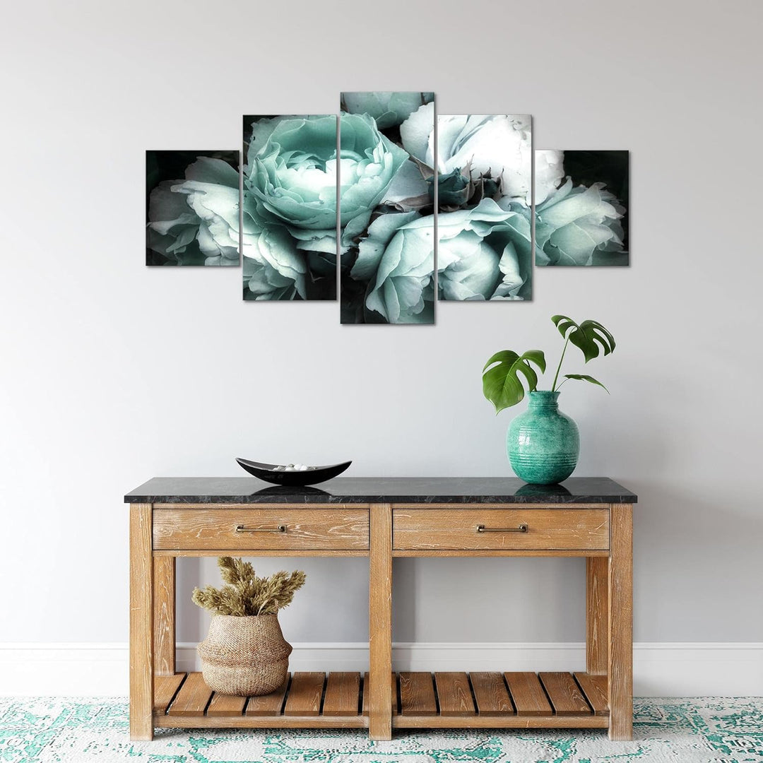 Runa Art Wandbilder Blumen Rosen 5 Teilig Bild auf Vlies Leinwand Deko Wohnzimmer Vintage Schwarz Bu