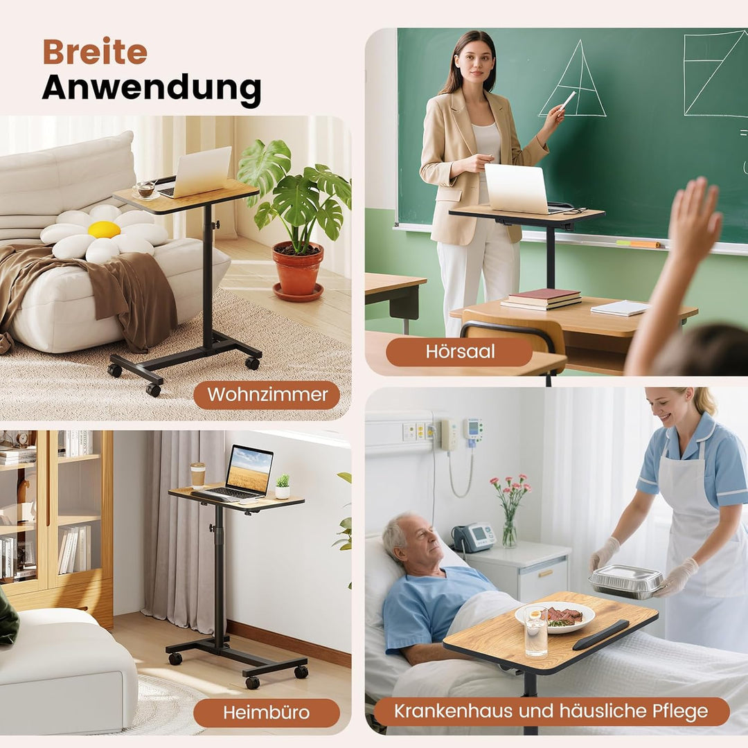GYMAX höhenverstellbarer Betttisch auf Rollen, Pflegetisch mit 360° neigbare & drehbare Tischplatte,