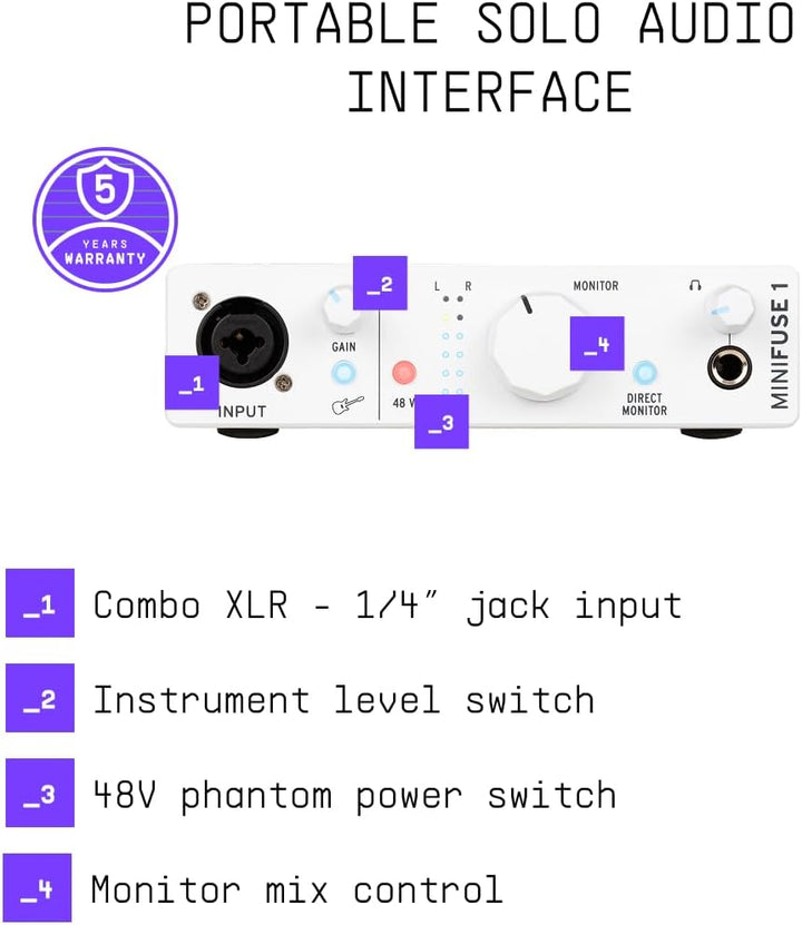 Arturia - MiniFuse 1 - Kompaktes USB-Audio-Interface mit Kreativer Software für Hochwertige Aufnahme