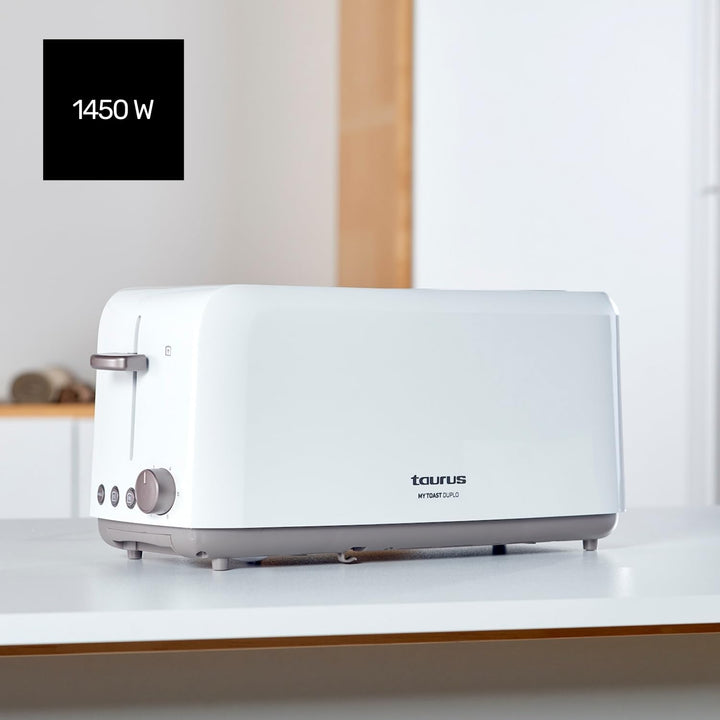 Taurus Toaster | Mytoast Duplo | breite Toastschlitze | 1450W | Stopp-, Wiederaufwärm- und Auftaufun