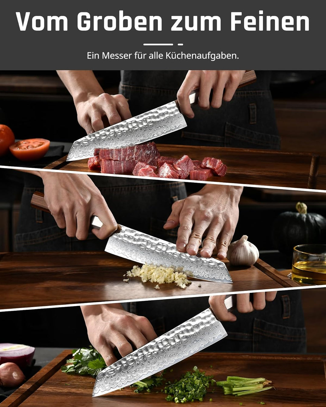 YOTSUBA Damastmesser Kochmesser, Profi Küchenmesser Messer Klingenlänge 20 cm Chefmesser Allzweckmes