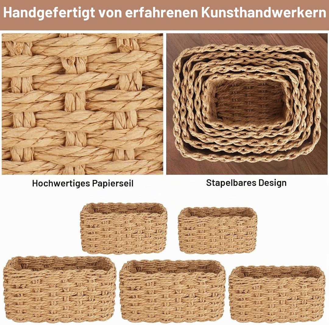 Aufbewahrungskorb Geflochten,5 Stapelbarer Badezimmer Körbe Aufbewahrung,Aus Papierkordeln geflochte