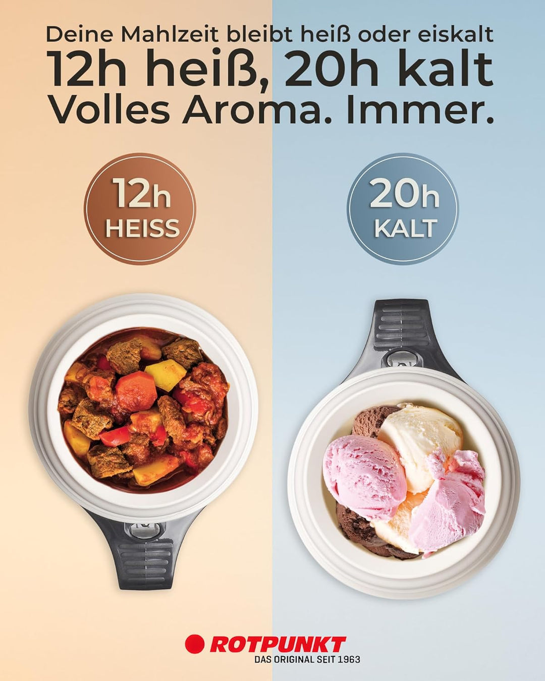 ROTPUNKT Thermobehälter für Essen 850 ml inkl. Löffel – Thermo Lunchbox Heiss & Kalt I Made in Germa