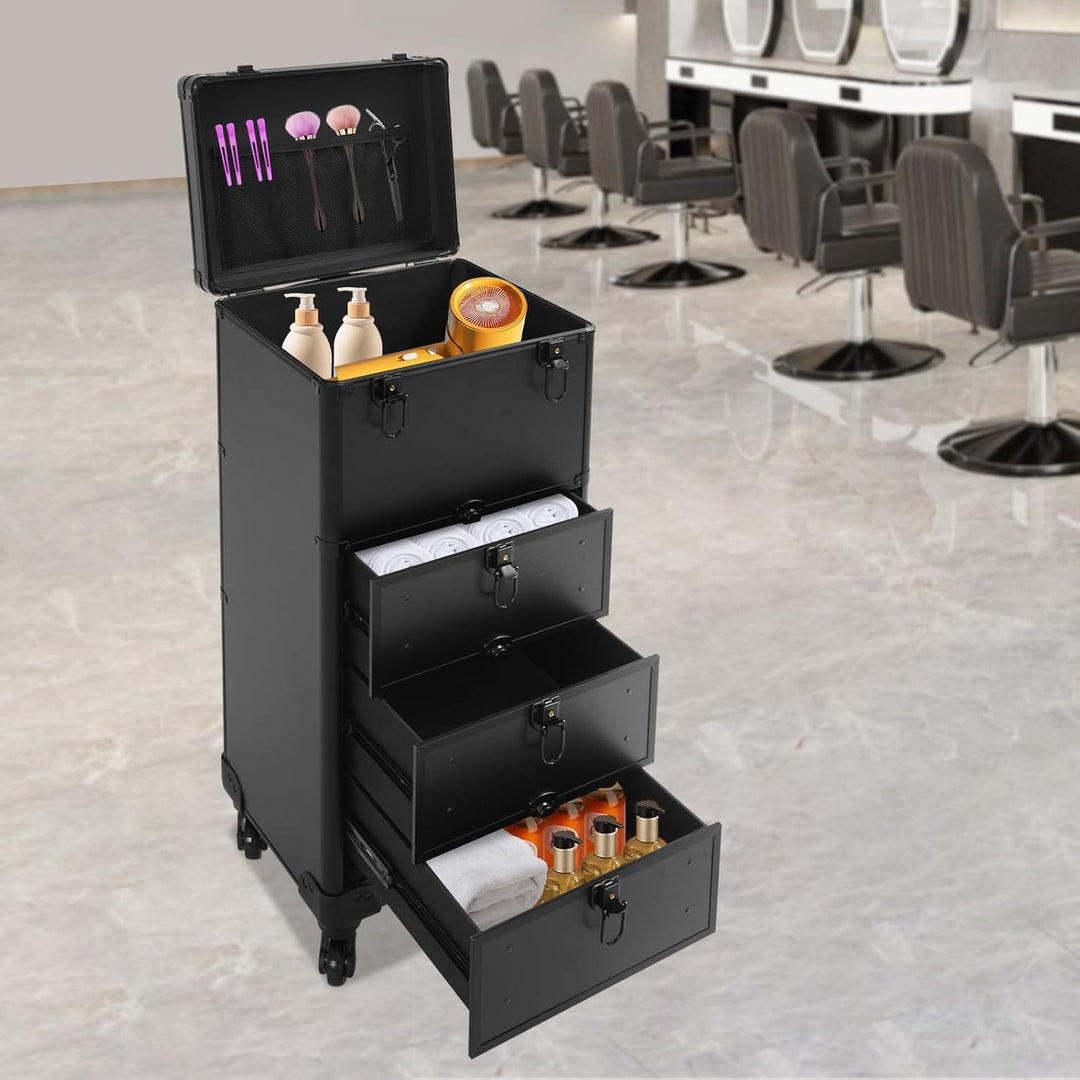 Kosmetikkoffer, 34x27x107cm Schminkkoffer Salonwagen mit Schubladen, Makeup-Organizer-Etui, Rollbare