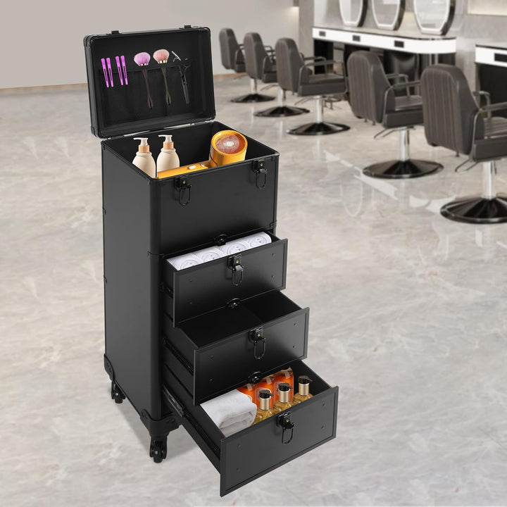 OUKANING Professioneller Schminkkoffer Trolley mit Schloss, 3 Schubladen und Teleskopgriff, Stossfes