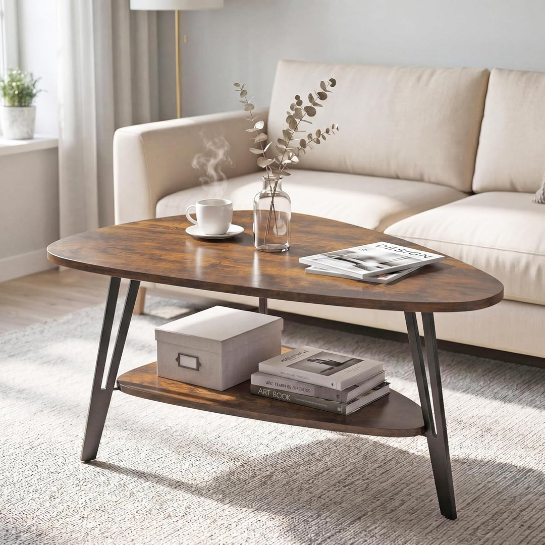 Manora Oval Couchtisch Braun mit Ablagefach &amp; Metallbeinen - Moderner Wohnzimmertisch Kaffeetisch So