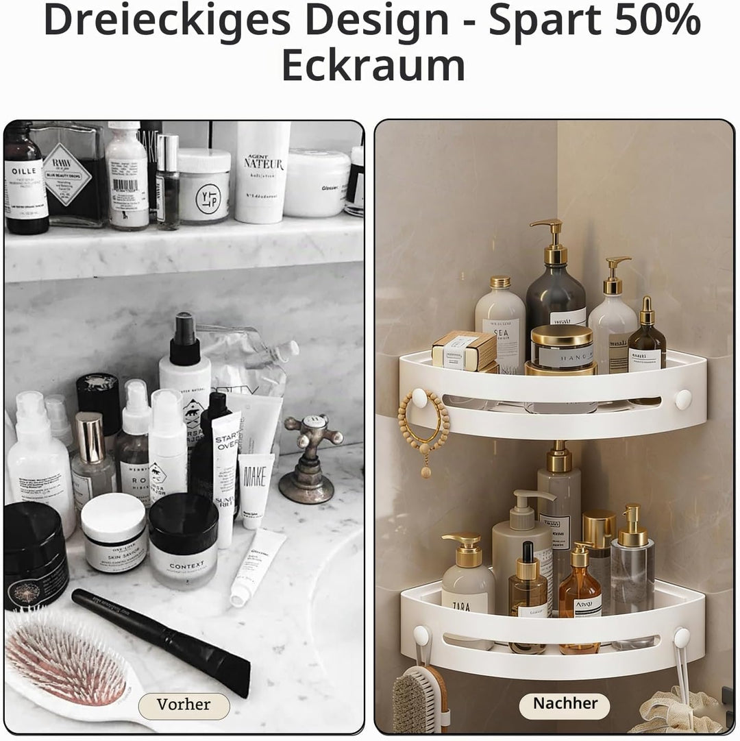 Weiss Duschablage Ecke 2er-Set, Duschregal Ohne Bohren Ecke Duschregal aus Kunststoff Shampoo Halter