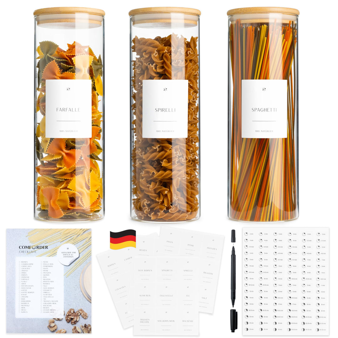 Vorratsgläser mit Deckel Set (3 Stück) 1700ml – Luftdichte Vorratsdosen Glas mit Bambusdeckel, gross