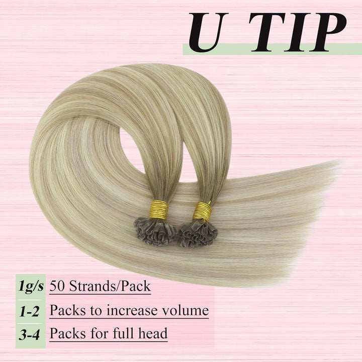 YoungSee Bonding Extensions Echthaar Ombre 40 cm Extensions Echthaar Bondings Aschblond Ombre Blond