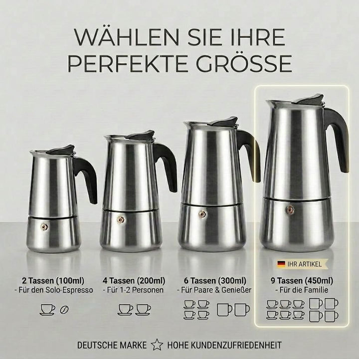 Coffee Fox® Espressokocher aus Edelstahl - Kaffeebereiter Kaffeekocher Espresso-Kanne (9 Tassen - 45