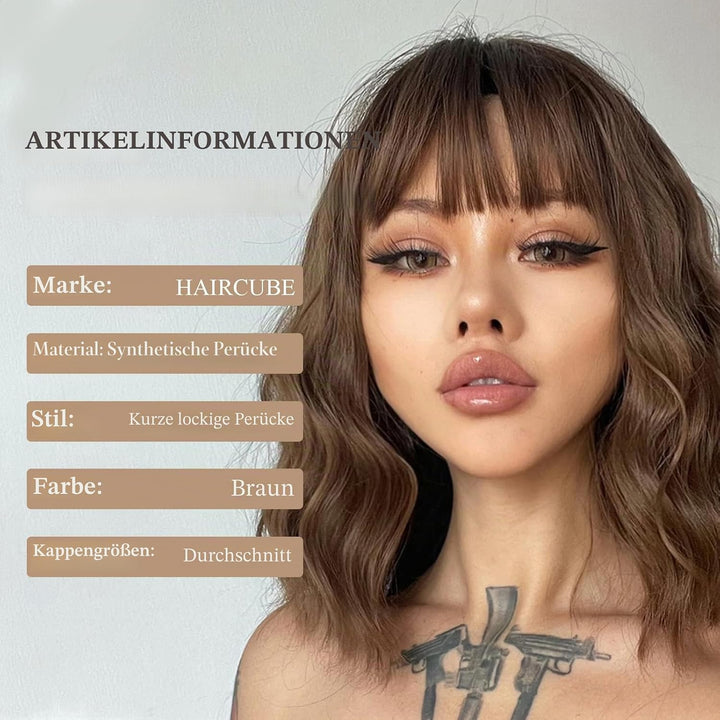 HAIRCUBE Kurze Charming Bob mit Bangs Perücken für Frau Natur Hitzebeständige Synthetische Faser Par