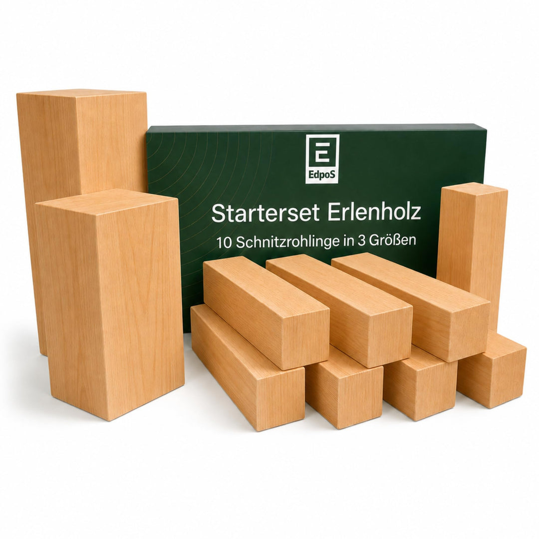 EdpaS Erlenholz Schnitzholz Set 10 Stück in 3 Grössen Erle zum schnitzen | Erlenholz-Rohlinge zum Sc