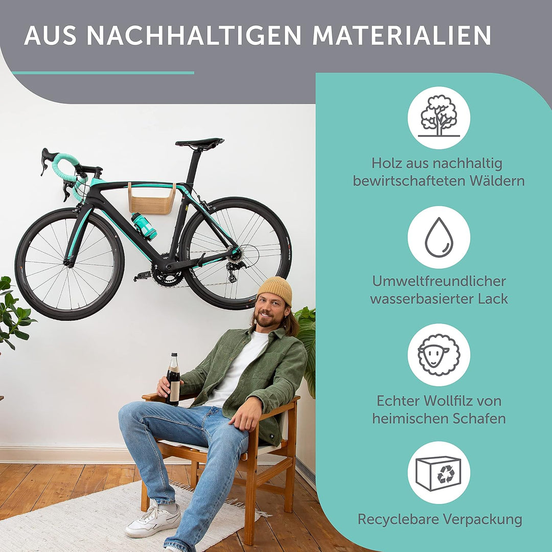 madeco Fahrrad Wandhalterung Holz - FlyBike S Eiche - Design Fahrradhalterung Wand Aufhängung für Wo