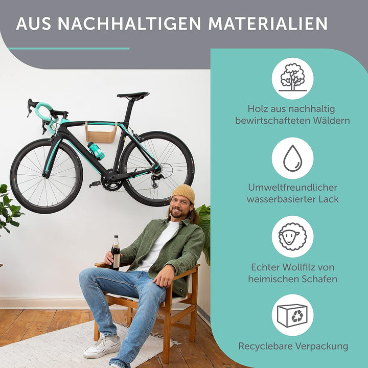 madeco Fahrrad Wandhalterung Holz - FlyBike S Eiche - Design Fahrradhalterung Wand Aufhängung für Wo