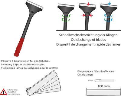 Green Home - Farbschaber PREMIUM 30 cm Tapetenschaber [Schnellwechselvorrichtung] - 100 mm inkl. 5 E