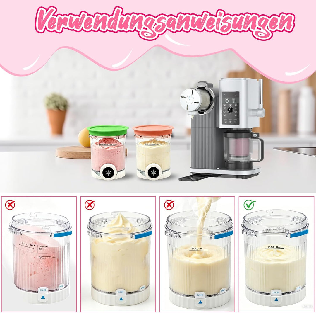 4 Stück für Ninja Swirl Creami Behälter, 480 ml Eisbehälter für NC701 & NC700 Serie Eismaschinen, Ei