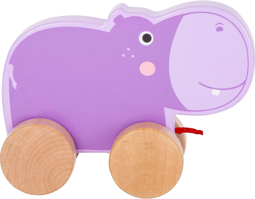 small foot 10611 Ziehspielzeug aus Holz mit niedlichem, lilafarbenden Hippo auf Vier naturbelassenen
