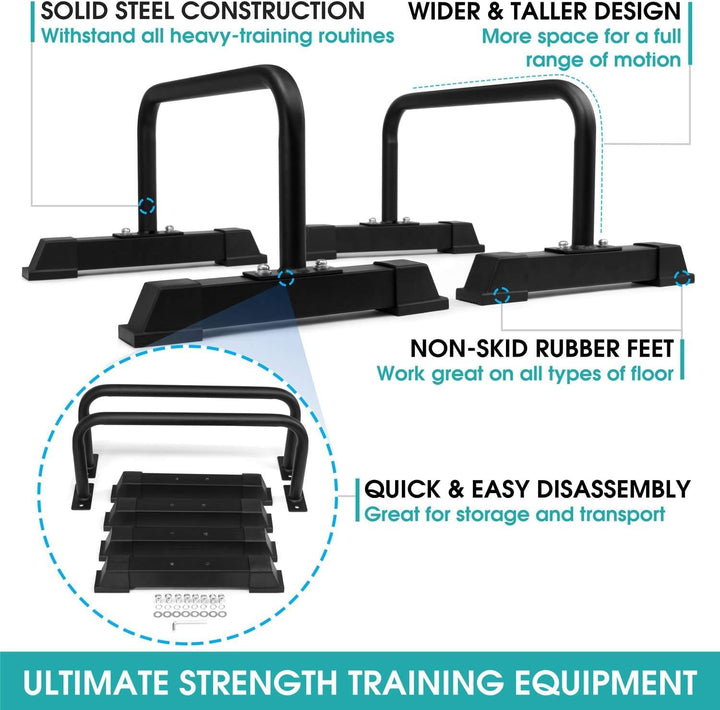 Yes4All Liegestützgriffe, Holz/Stahl Parallettes, Grosser Push Up Bar & Dip Barren, Rutschfeste Lieg