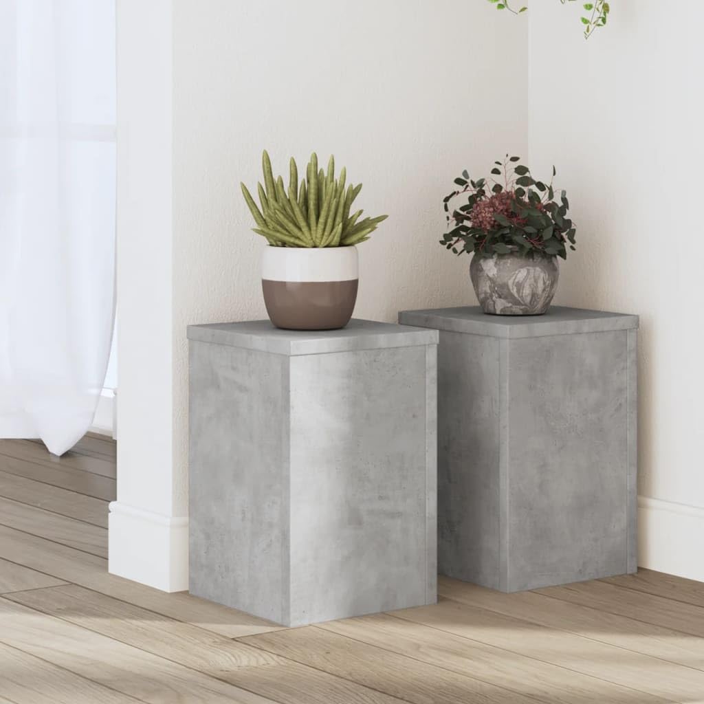 Pflanzenständer 2 STK. Betongrau 20x20x30 cm Holzwerkstoff Pflanzenregal, Blumenregal Indoor/Outdoor