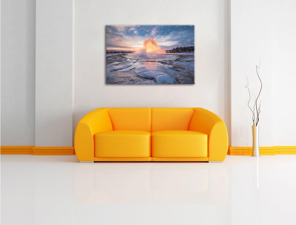 Pixxprint Heisse Quelle in Island Kunst Buntstift Effekt, Format: 100x70 auf Leinwand, XXL riesige B
