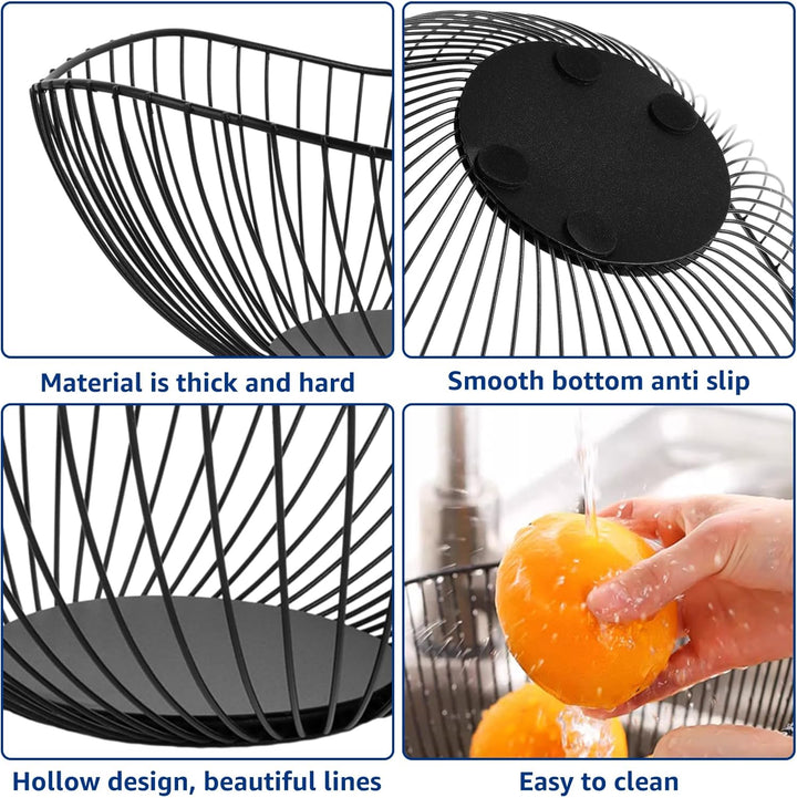 3 Stück Obstschale Schwarz, 25,5x8cm Obstschalen Metall, Obstschale Modern, Fruit Bowl Basket, Obstk