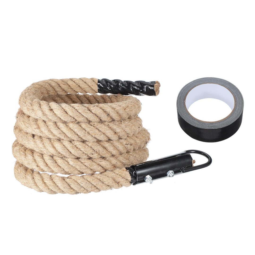 QUARKZMAN Battle Rope Schaukelseil Jute Schwungseil Fitness Trainingsseil mit Schwarzem Metallhaken