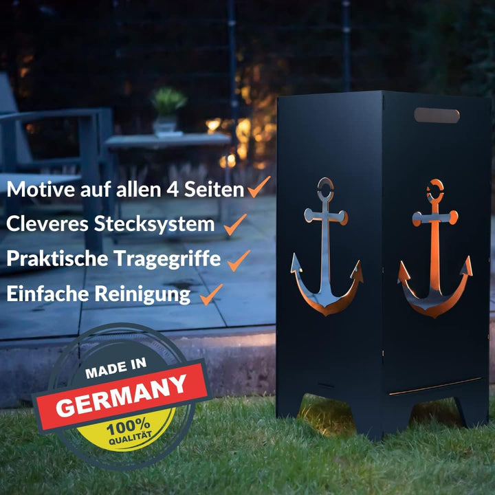 Feuertonne Mit Maritim Motiv | Stabiles Stecksystem Mit Tragegriffen | Besonders Robust & Aus Hochwe