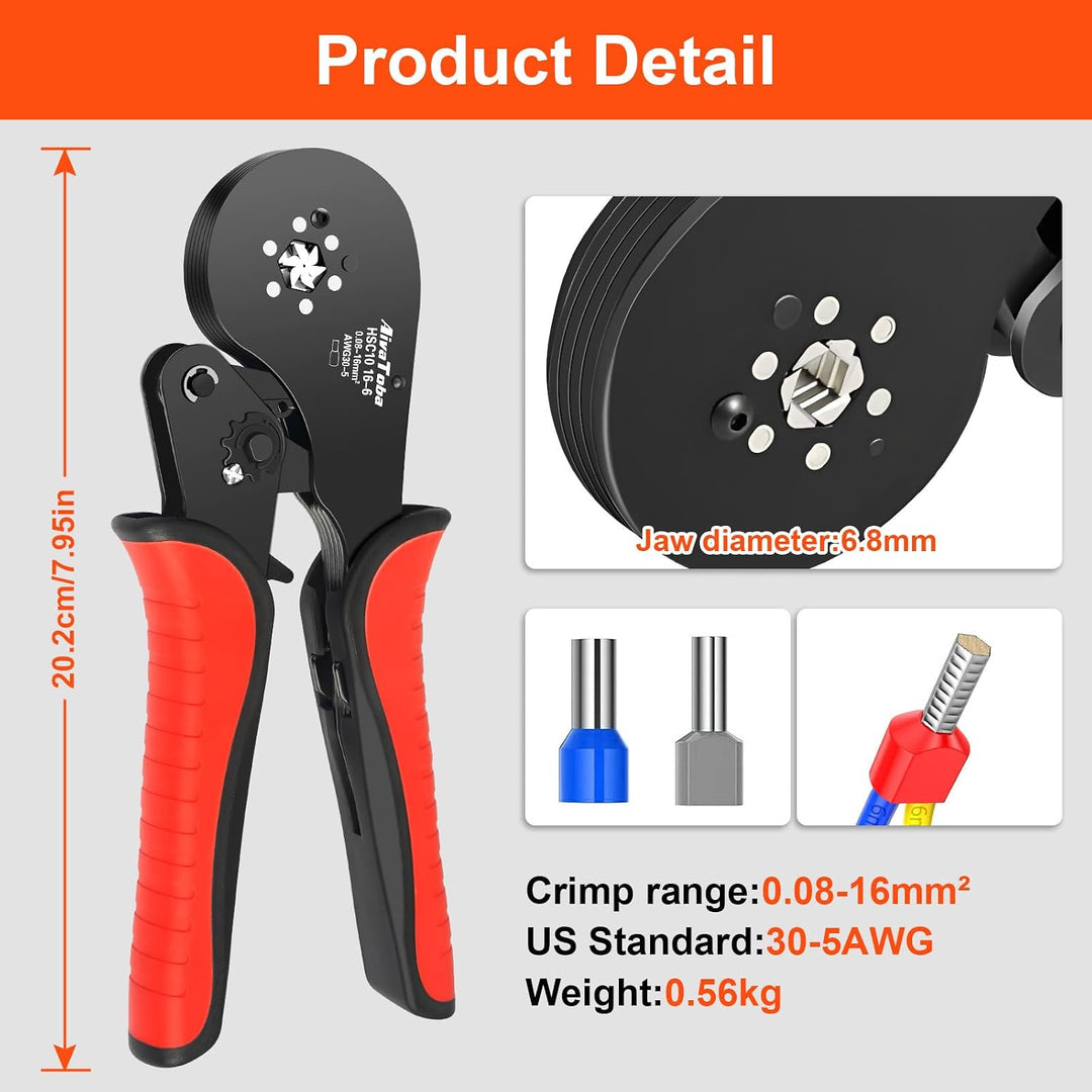 Crimpzange Aderendhülsen Set für 0.08-16mm²mit 1250 Stück Aderendhülsen, Aderendhülsenzange, Crimpza