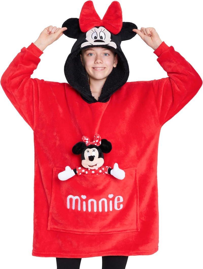 Disney Stitch Hoodie-Decke Kinder, Kapuzenpullover Mädchen mit Sherpa-Kapuze, 3D-Ohren, Kängurutasch