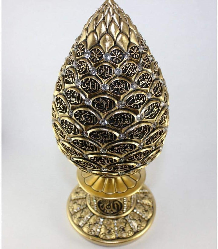 Islamische Tischdeko Gold Ei Skulptur Figur Arabisch 99 Namen Allahs ESMA Asma al Husna (Gold, 6,3)