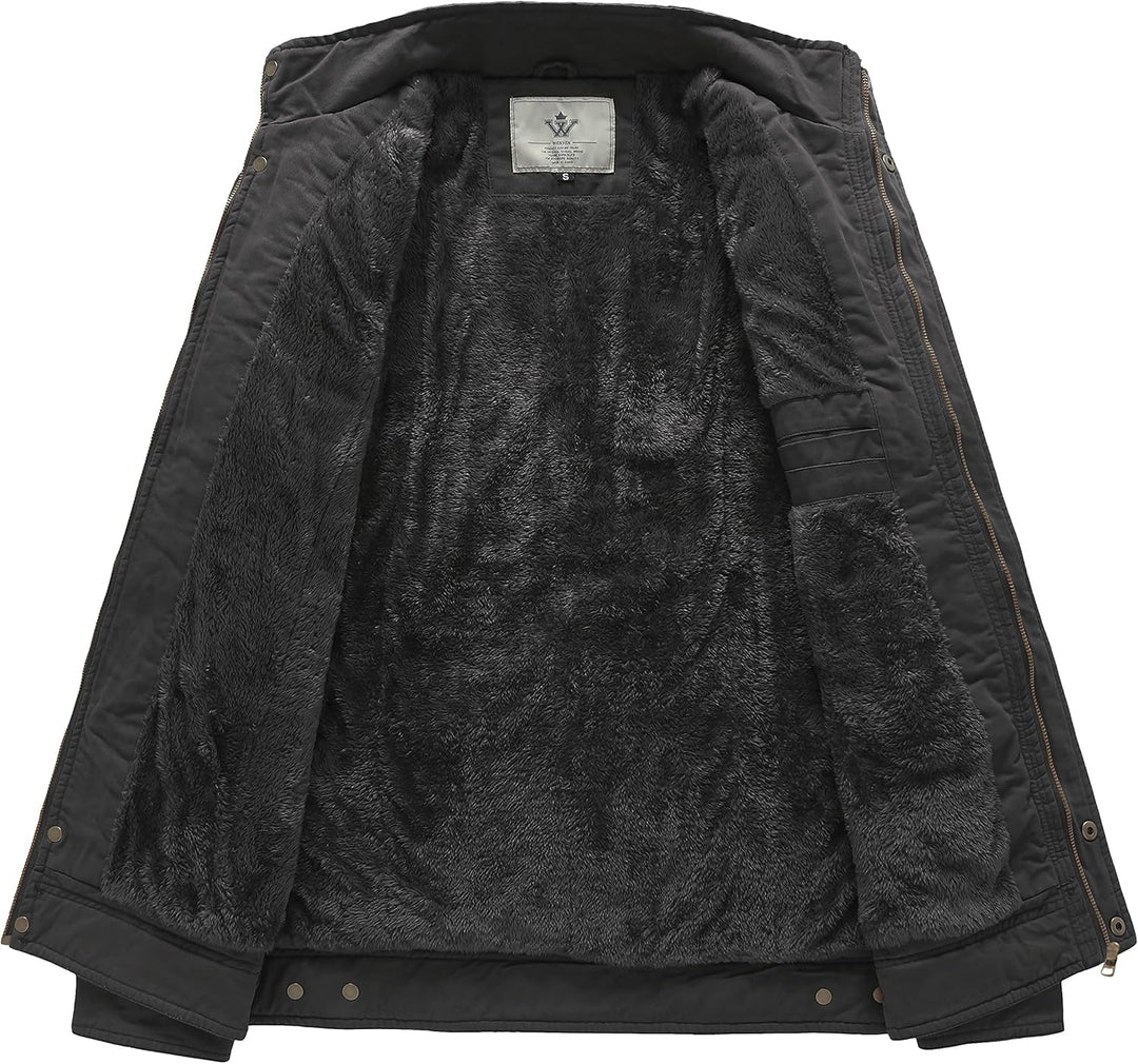 WenVen Herren Klassisch übergangsjacke Winter Warme Jacke Lässige Outdoor Winddichter Mäntel Verdick